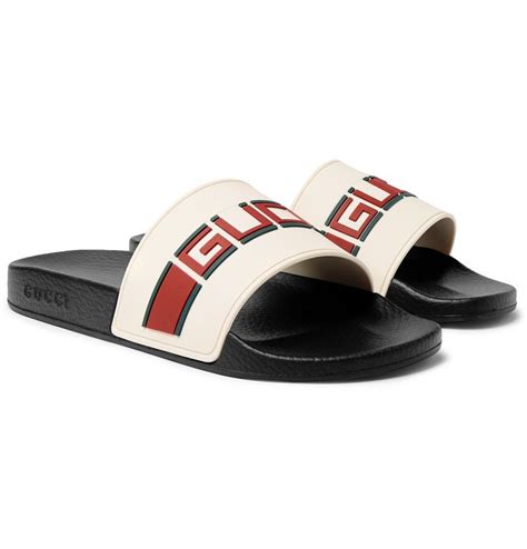 gucci logo-detailed rubber slides men off-white|gucci black rubber slides women's.